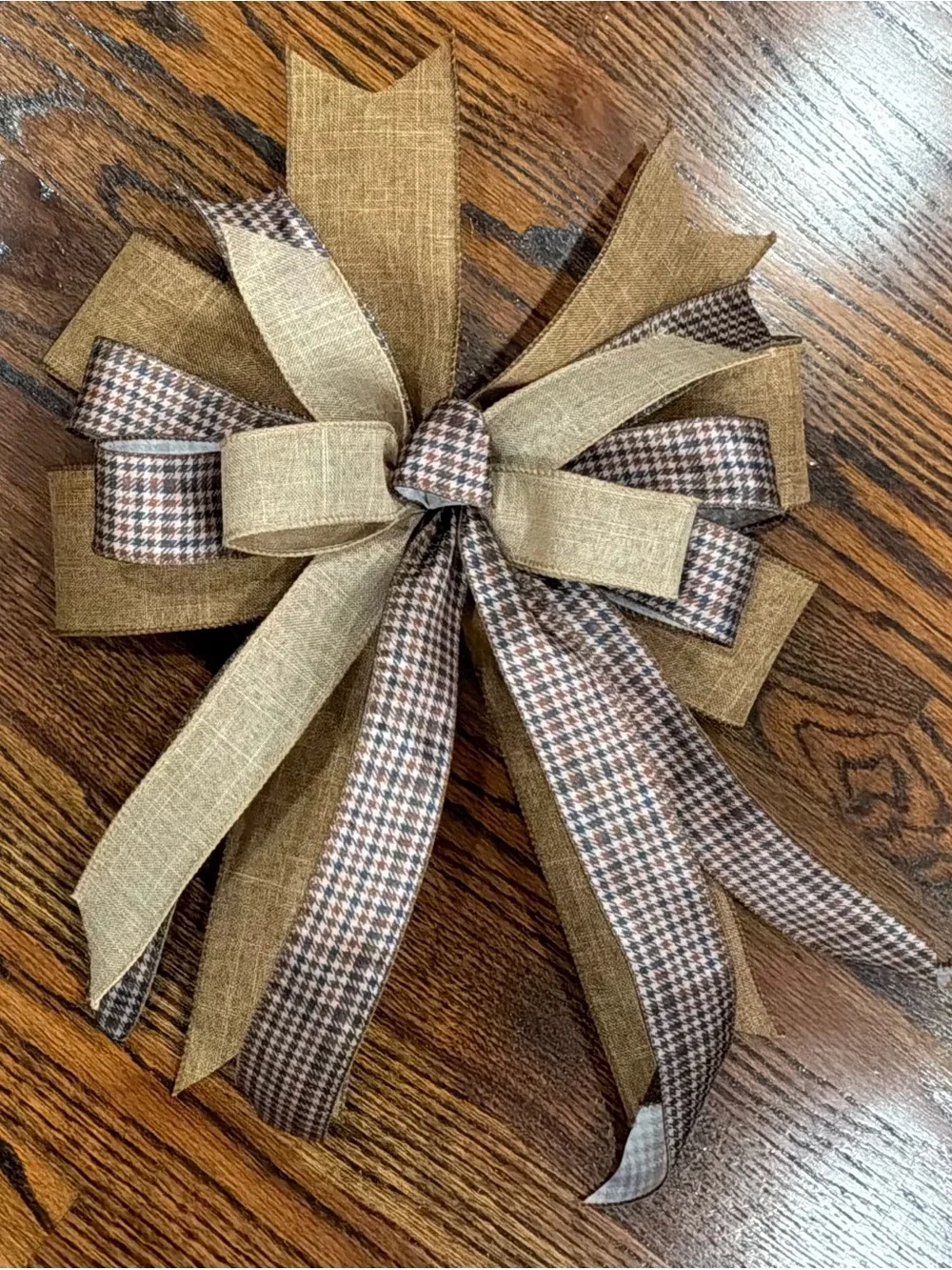 Brown & Cream Houndstooth Holiday Bow - Home Holiday Wreaths